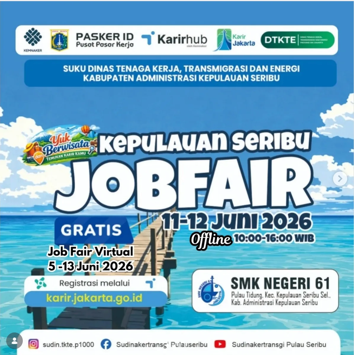 Job Fair Kabupaten Sumedang 2026 (Suku Dinas TKTE Wilayah Kepulauan Seribu) : 10-11 Juni 2026